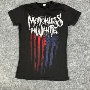 Motionless In White T-Shirt Womens Small Black Band Graphic Red Blue Flag Tee